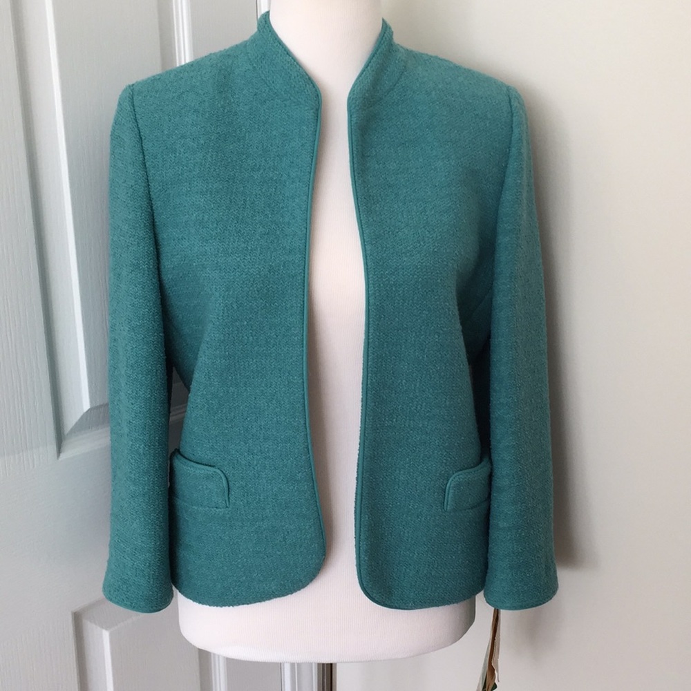 Vintage NWT Lord & Taylor Turquoise Teal Open Front Blazer Jacket - Picture 5 of 15